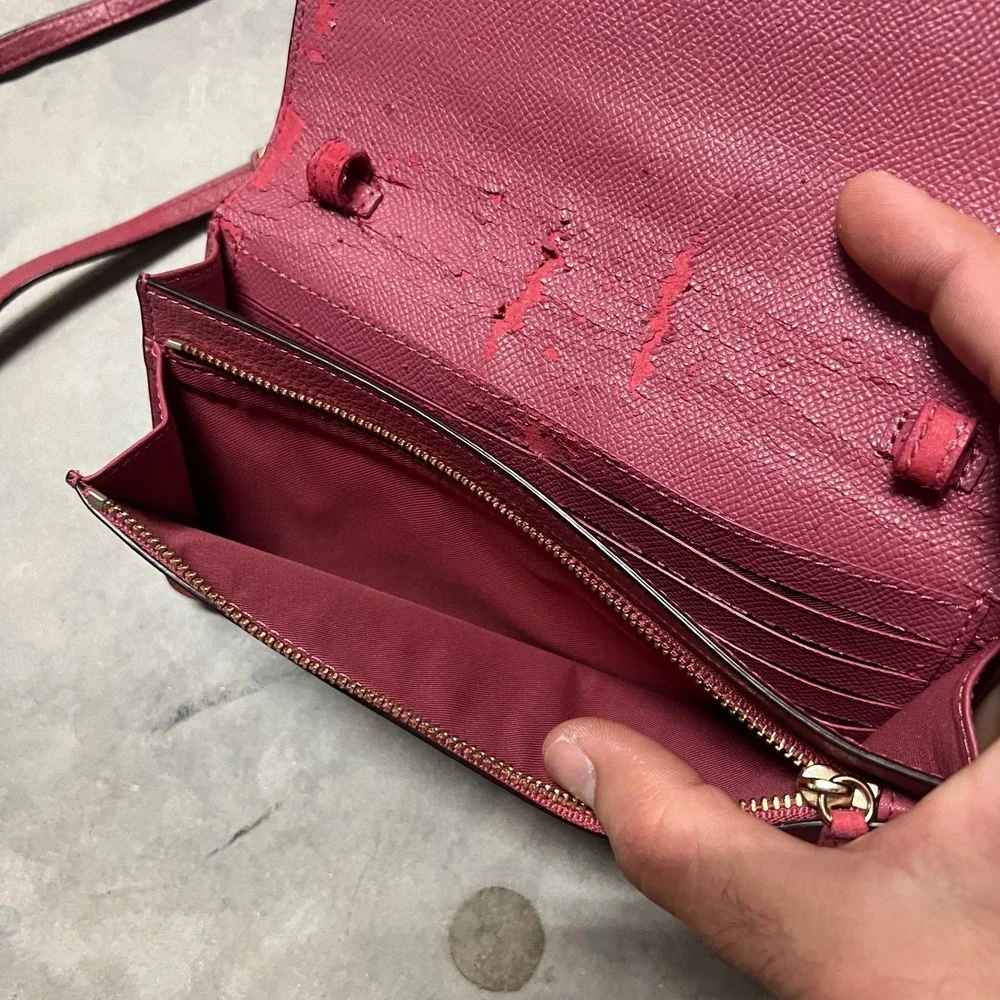 READ Coach Hayden Foldover Crossbody Clutch Pink Pebbled Leather Gold Bag